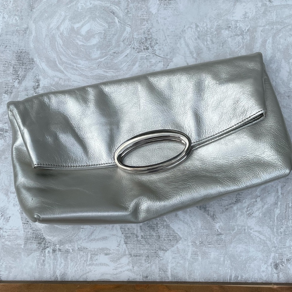 Silver Metallic Leather Clutch by Abro